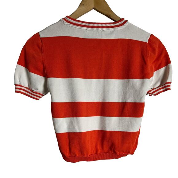 Romeo + Juliet Orange White Striped Pleated Skirt Puff Sleeve Top Co-Ord Set S - Picture 7 of 14